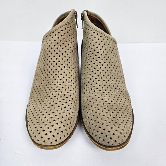 Lucky Brand Baylah Tan Perforated Leather Asymmetrical Opening Ankle Boot 9 - Picture 2 of 9